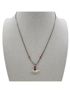 Simple Liquid Sterling Silver Fetish Choker Necklace Single Bird Mother Of Pearl